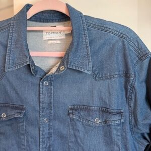 🤠✨ Topman Western Denim Shirt – Muscle Fit XL | Unisex Style ✨🤠